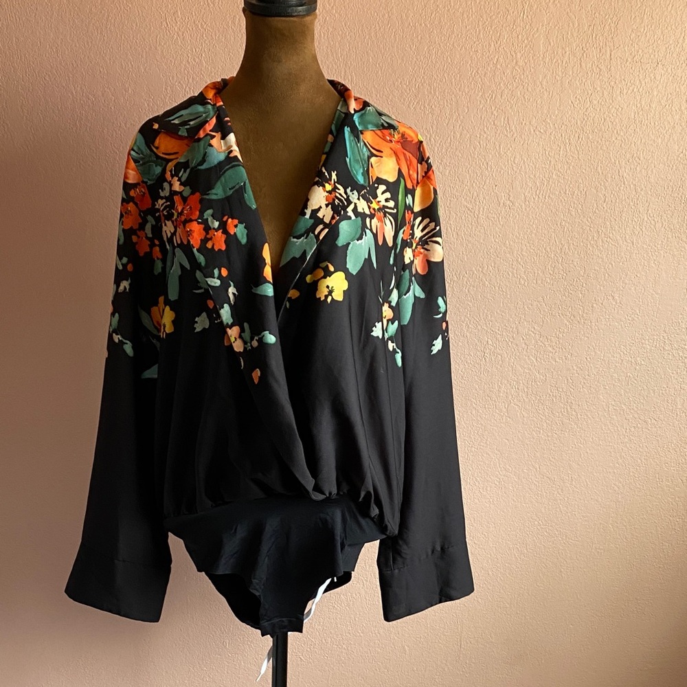 Zara Black Bodysuit with Colorful Floral Design
